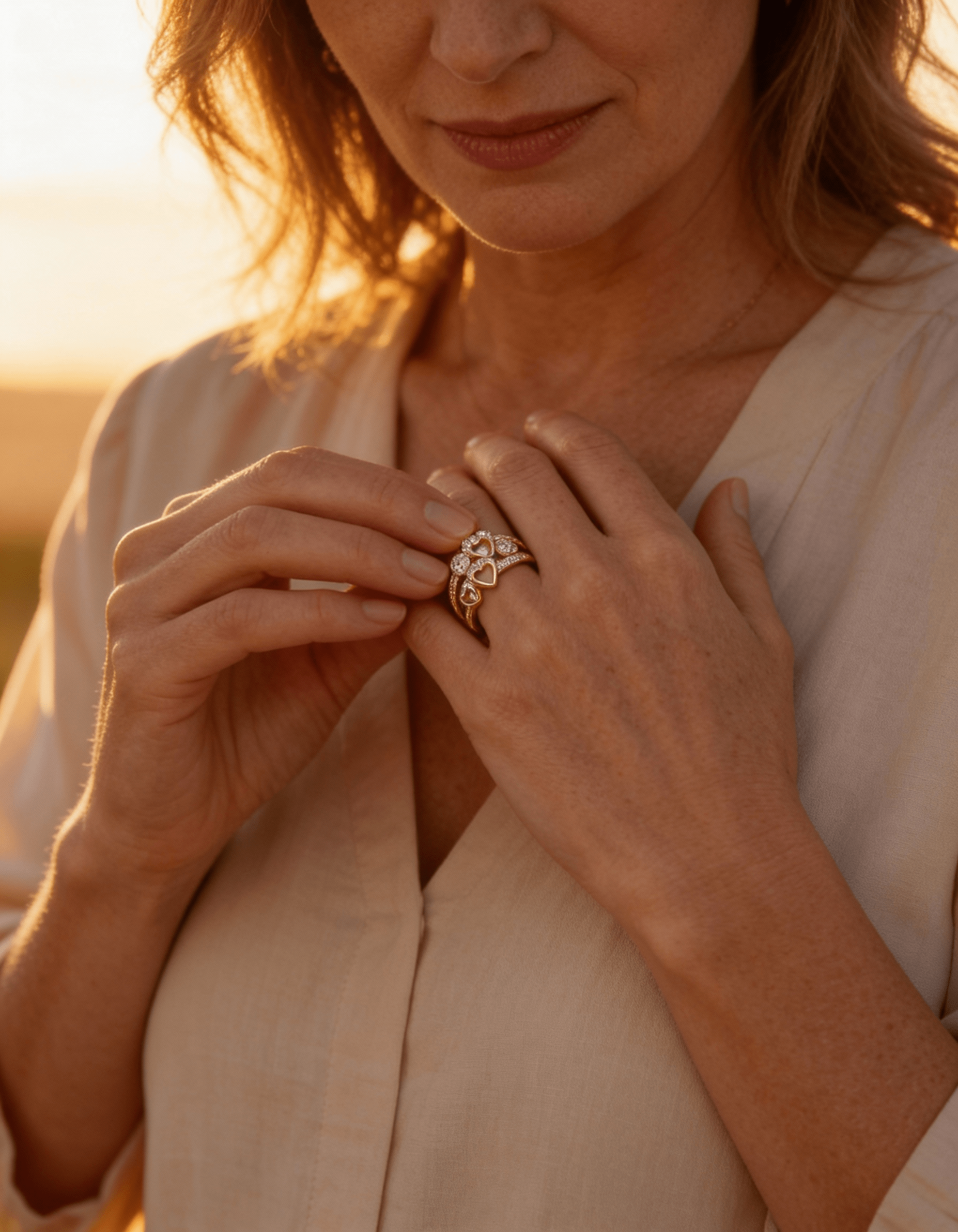 Gold Heart and Crystal Ring