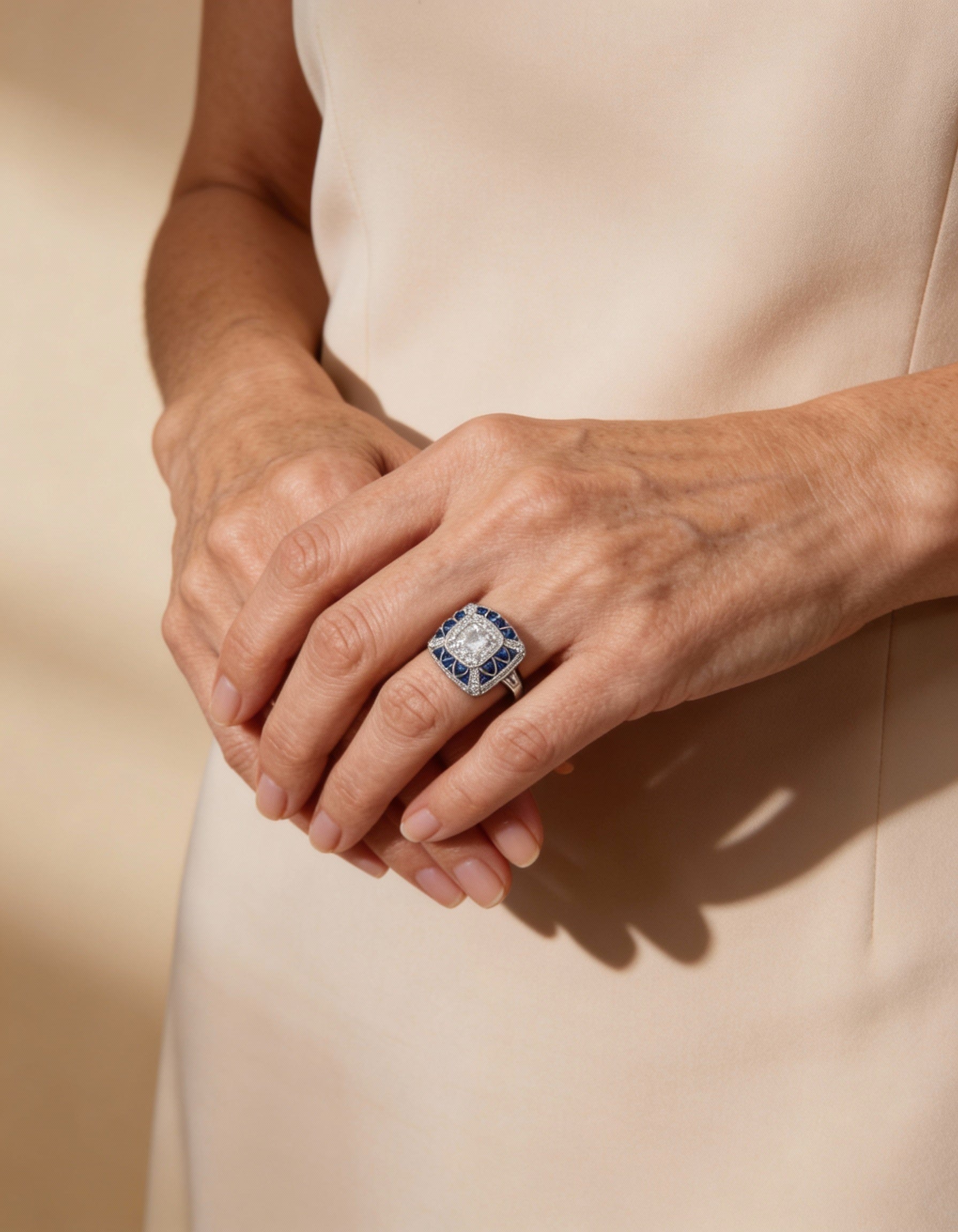Sparkling Blue Square Ring