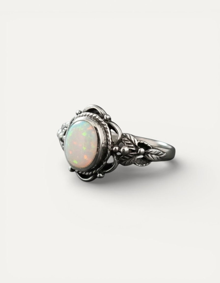 Vintage Silver Floral Opal Ring