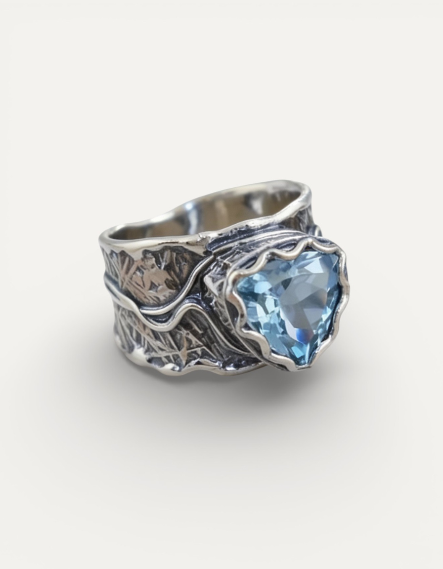 Antique Silver Blue Crystal Ring