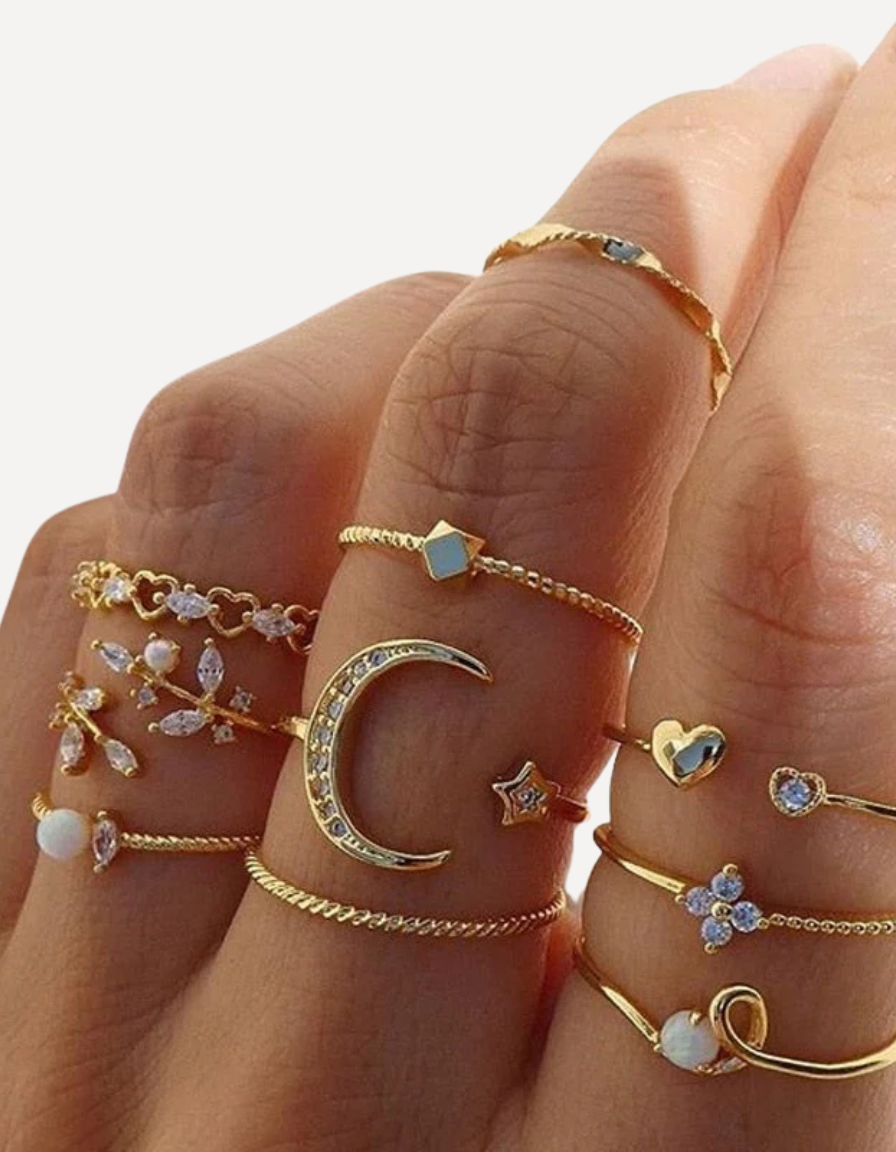 Silver and Gold Ring Set (10 Pairs)