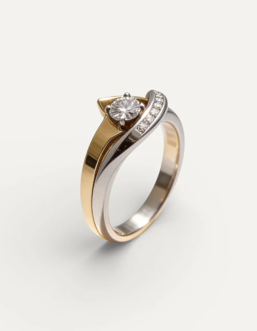 Vintage Irregular Gold and Silver Cubic Zirconia Ring