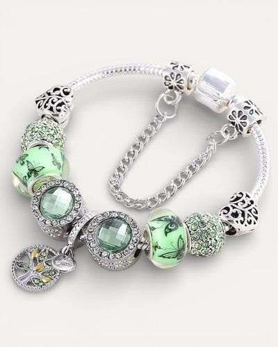 Silver and Green Crystal Bracelet