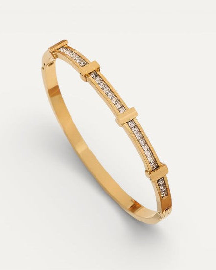 Simple Two-Layer Geometric Open Zircon Bracelet