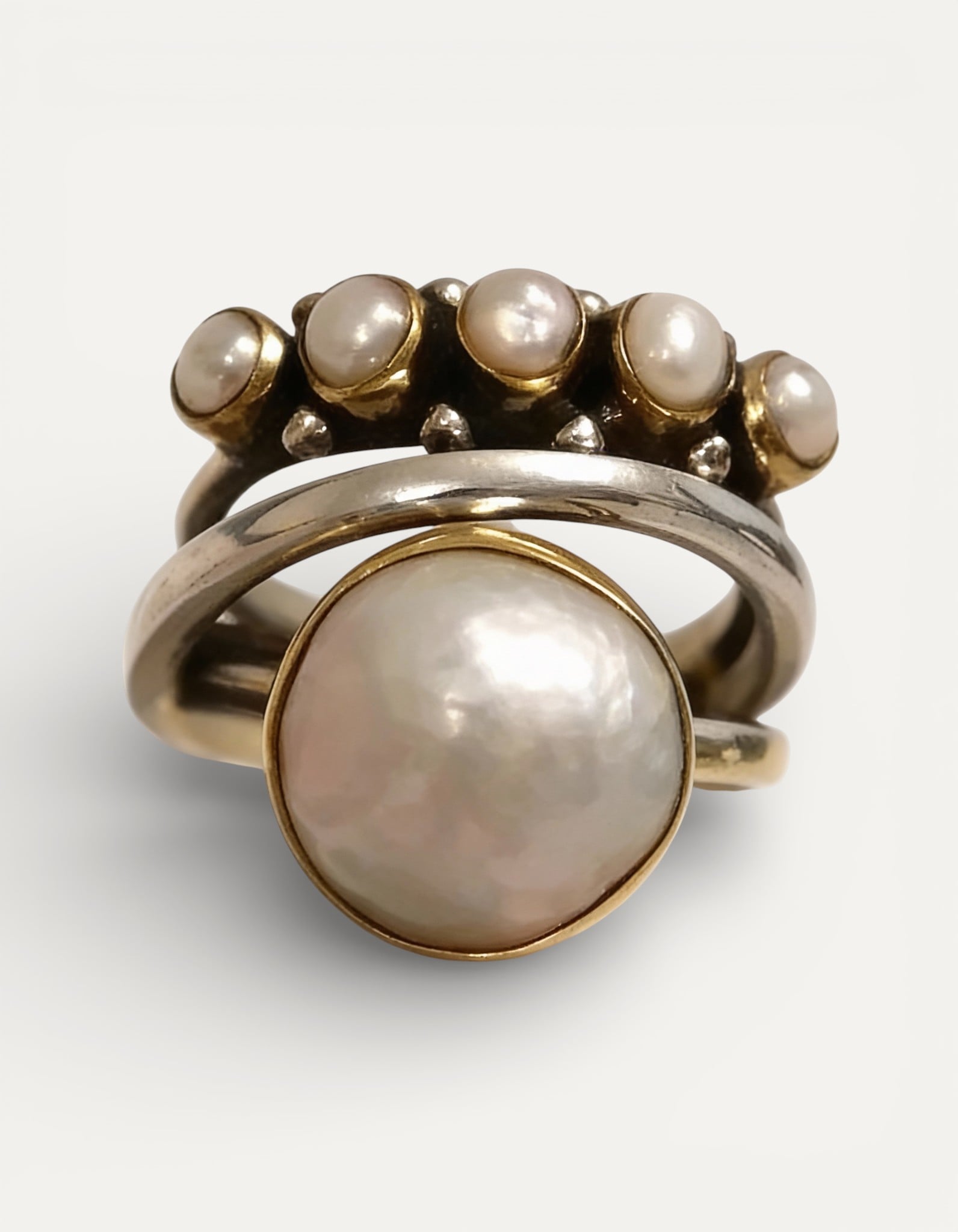 Vintage Silver Crown and Pearl Ring