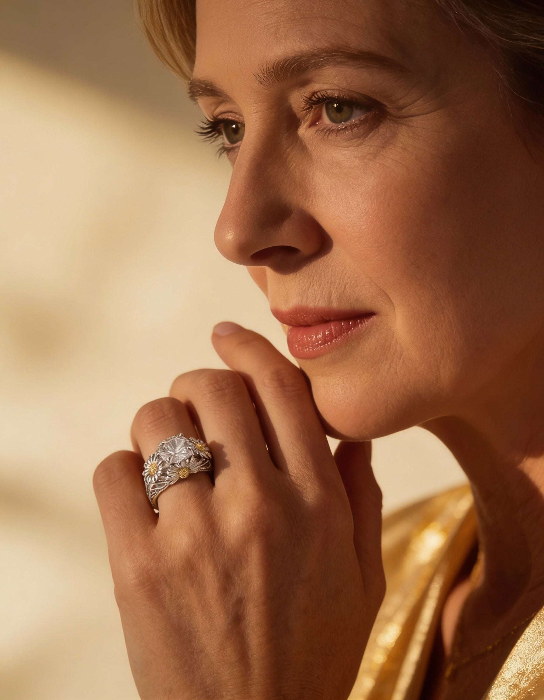 Vintage Silver Yellow Sunflower Ring