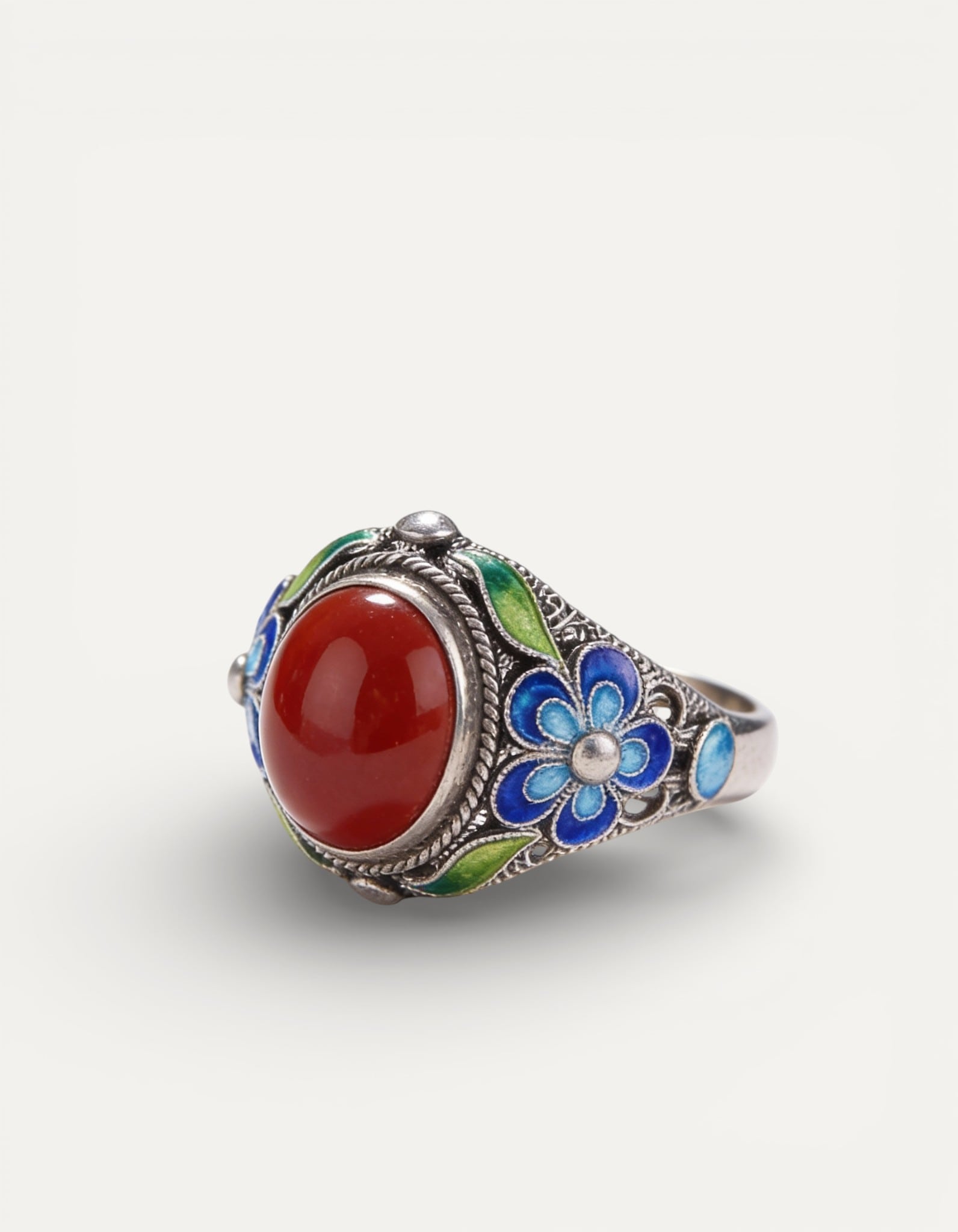 Adjustable Vintage Silver and Southern Red Tourmaline Inlay Ring