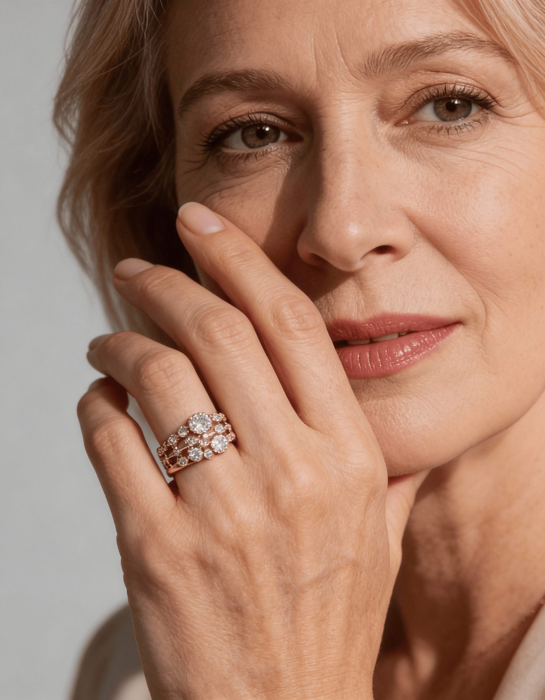 Vintage Rose Gold Sparkling Inlaid Stone Ring