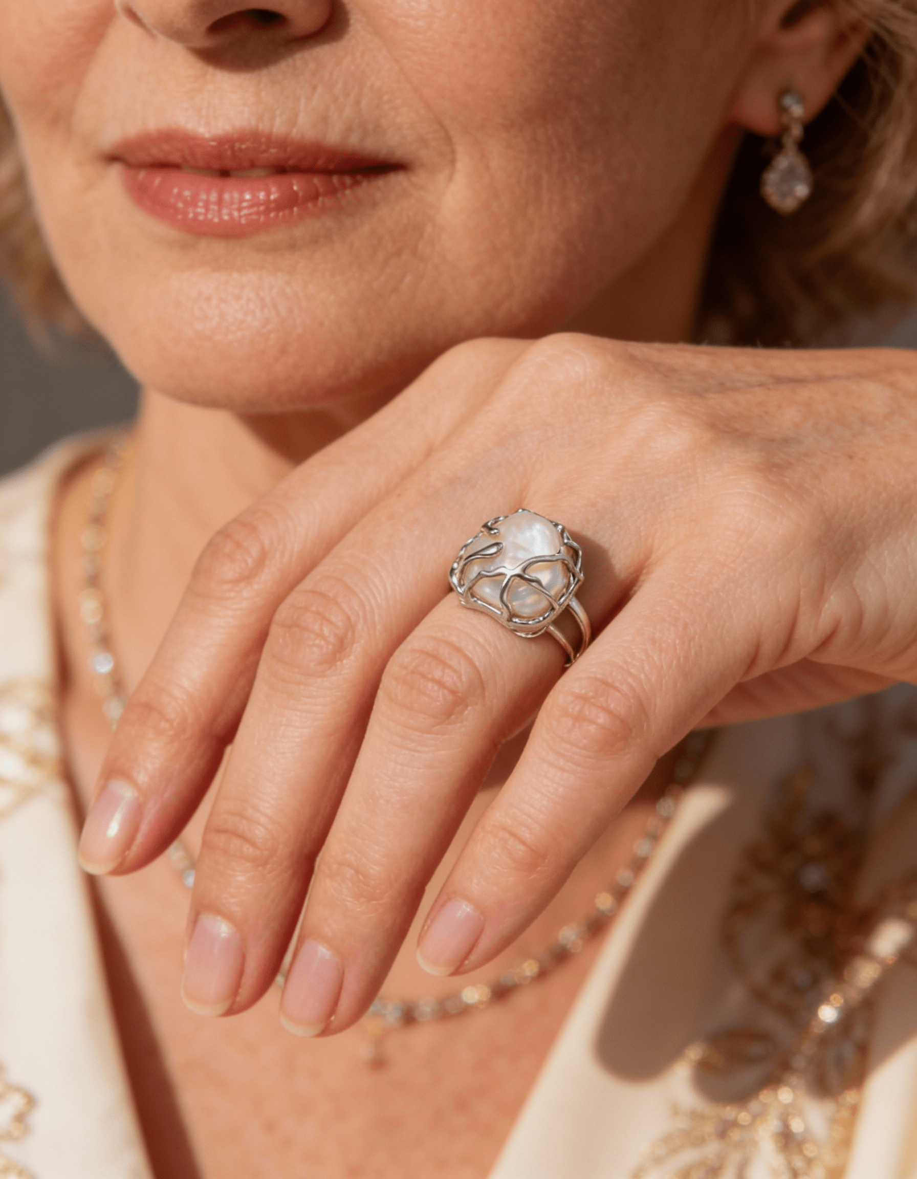 Vintage Silver Pearl Ring