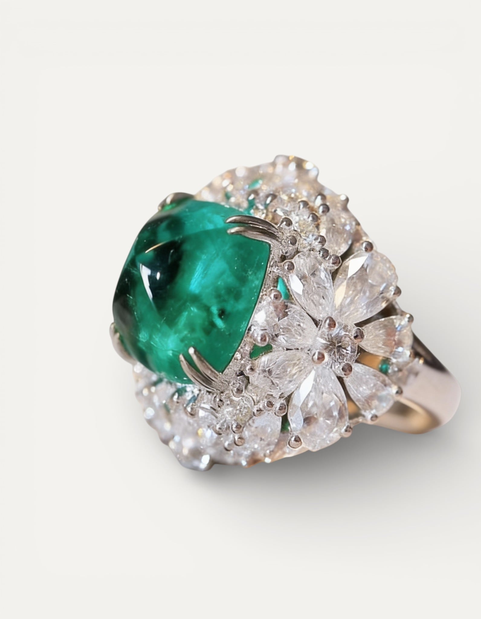Vintage Floral Green Stone and Diamond Ring