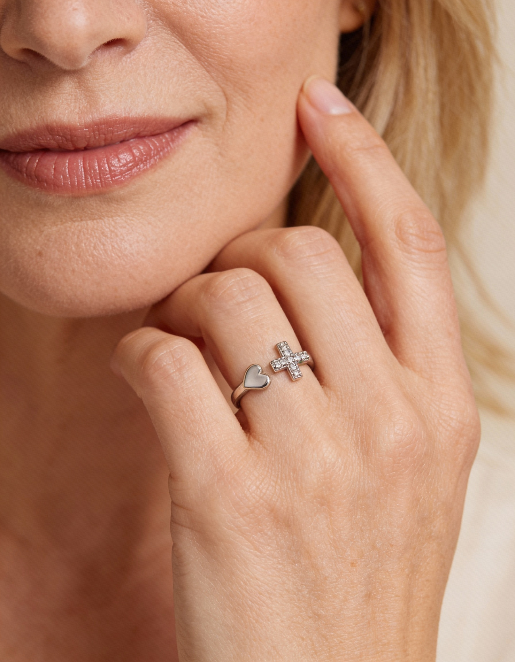 Adjustable Vintage Silver Love Cross Ring