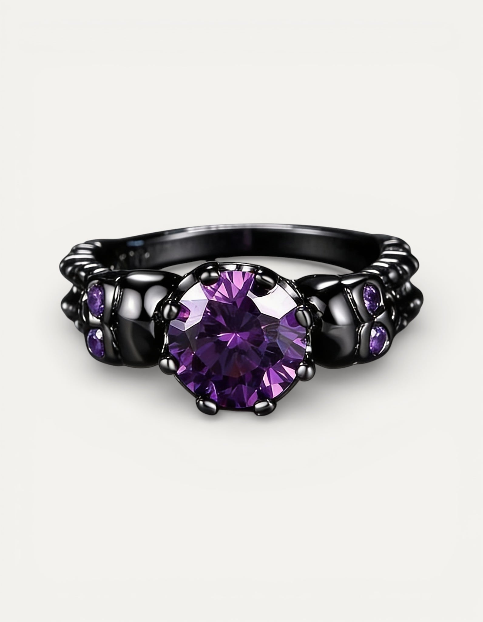 Vintage Round Black Purple Gemstone and Intricate Design Ring