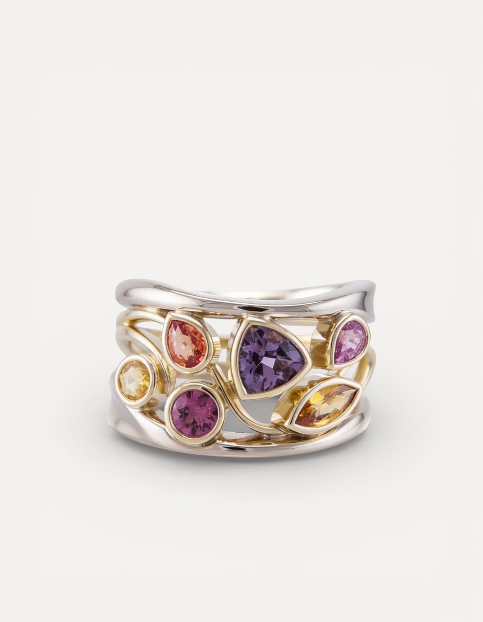 Vintage Gold and Silver Colourful Cubic Zirconia Ring