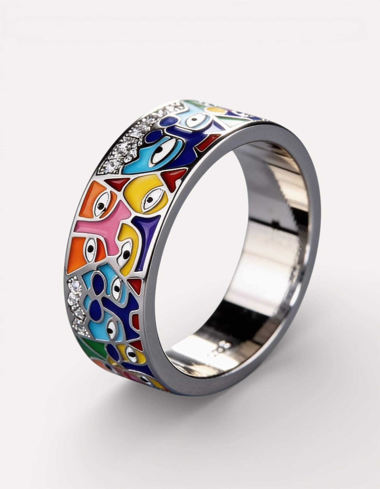 Silver Multicoloured Eye Ring