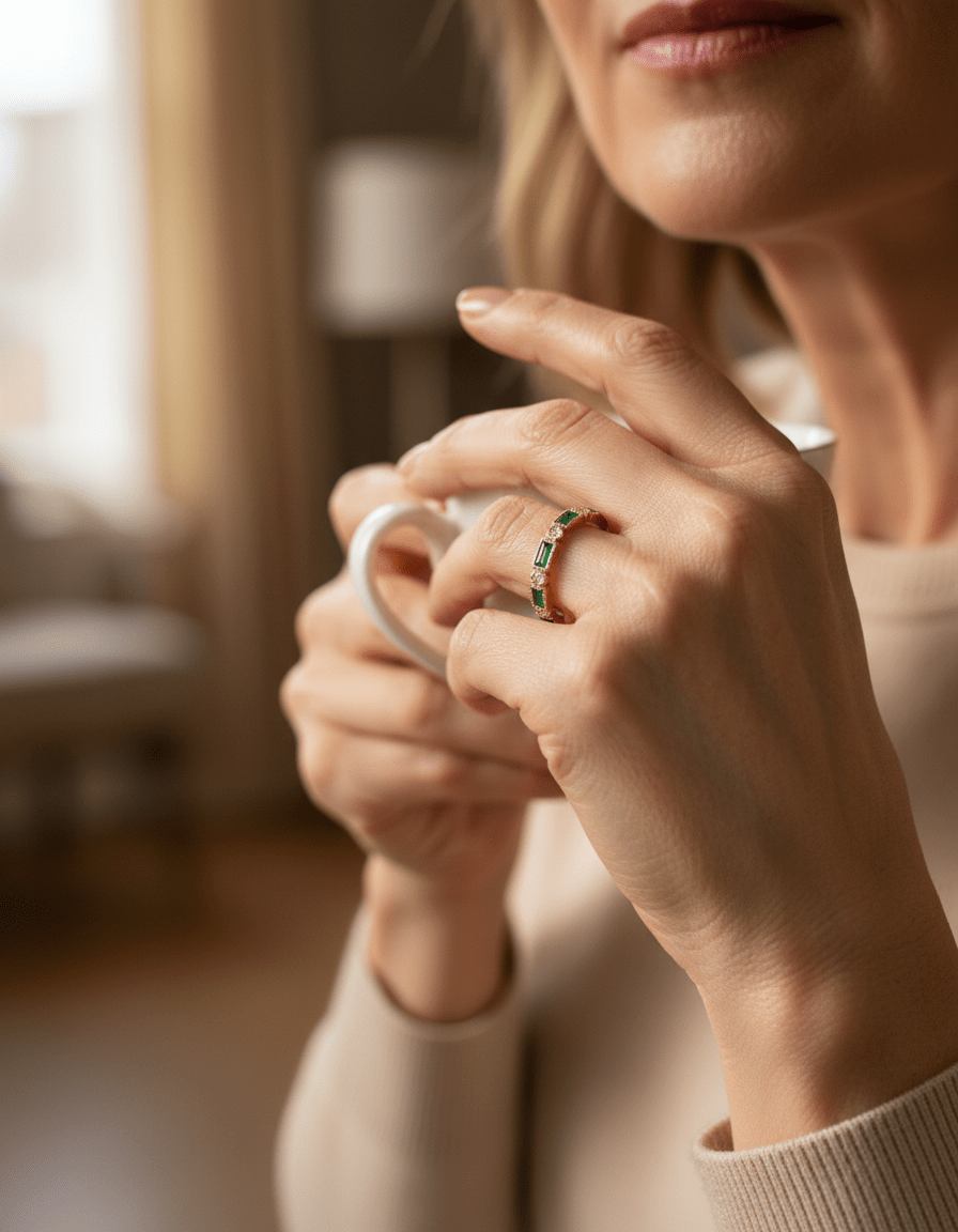 Green Cubic Zirconia Inlay Gold Ring