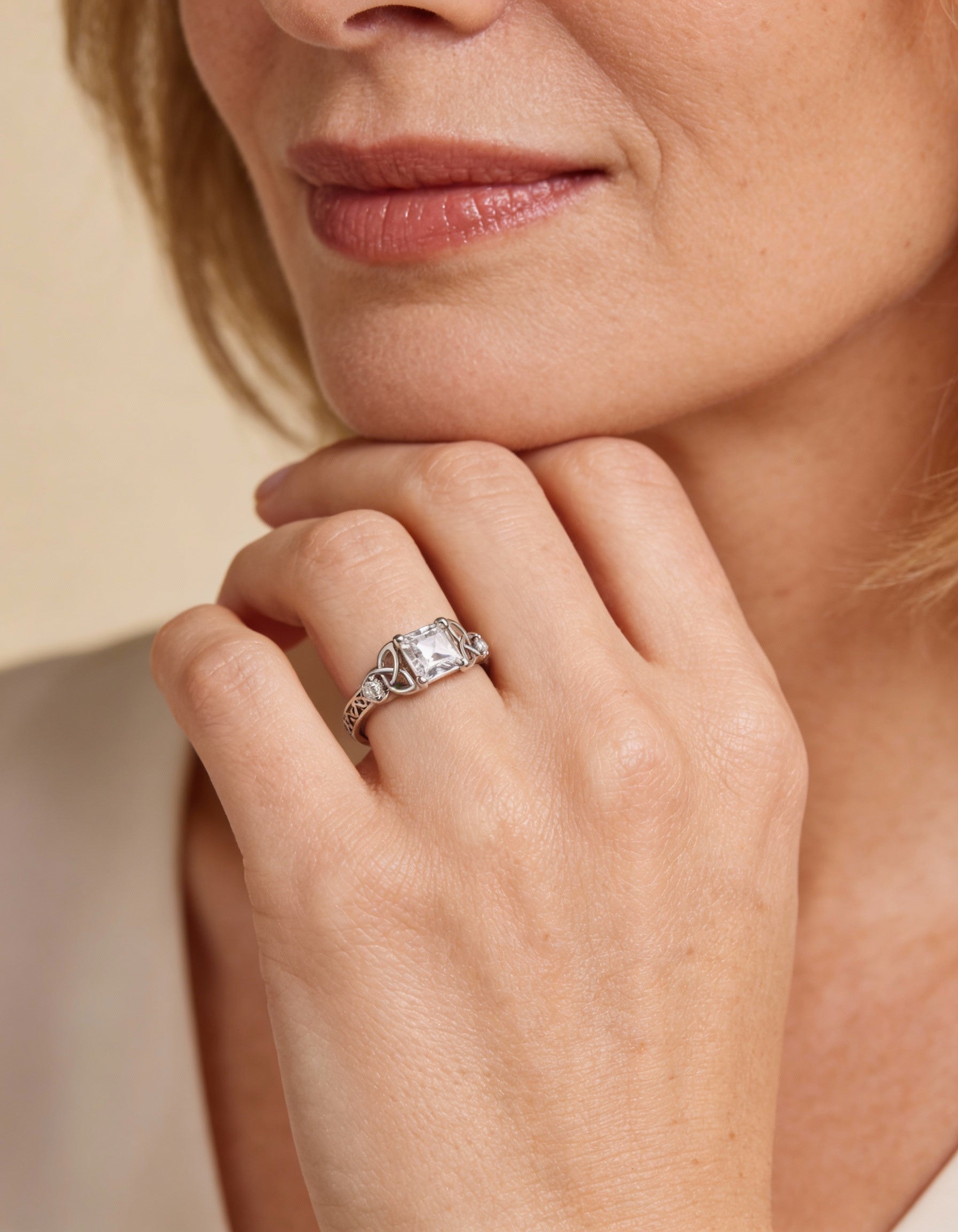 Silver Centre Gemstone Knot Design Ring