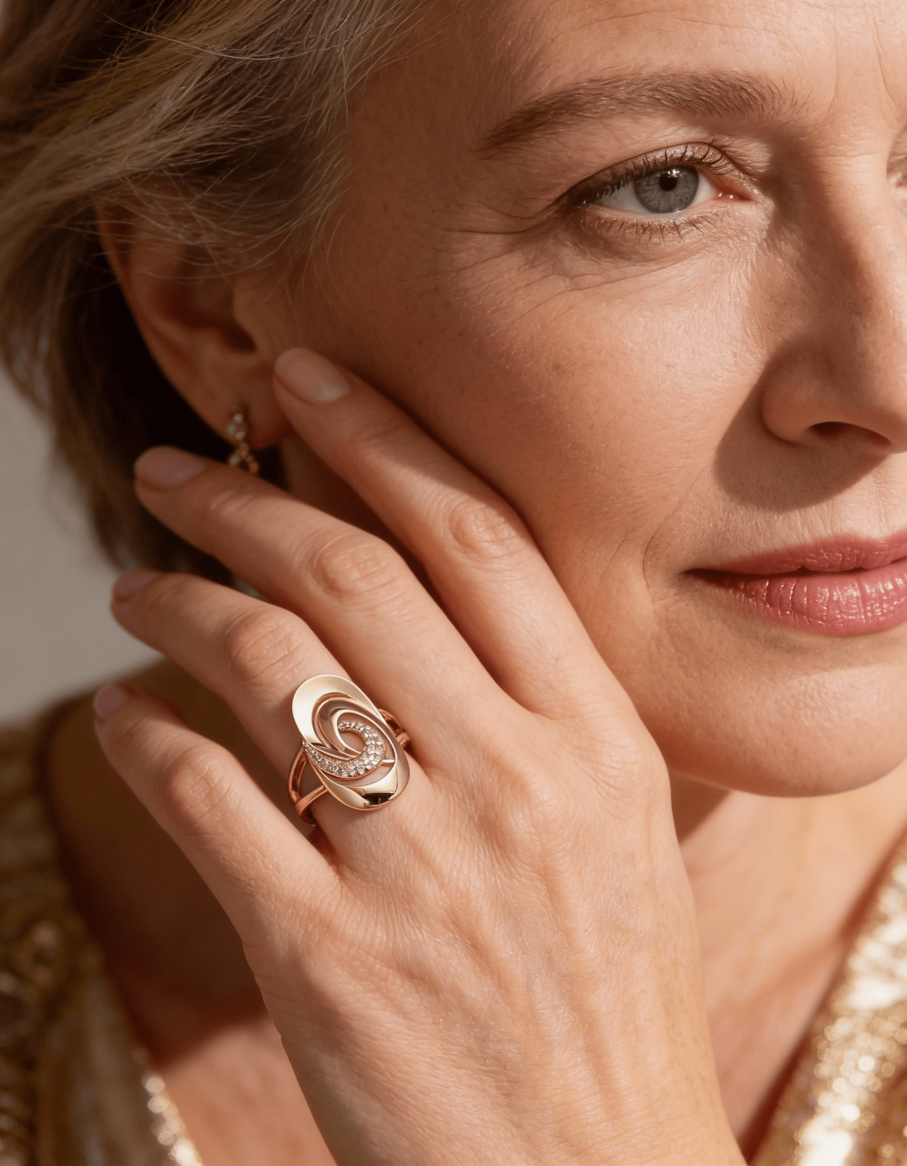 Elegant Gold Spiral Cubic Zirconia Ring