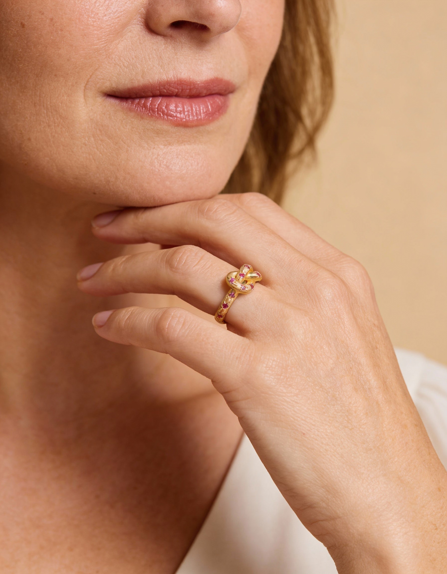 Vintage Gold Celestial Knot Pink Ring