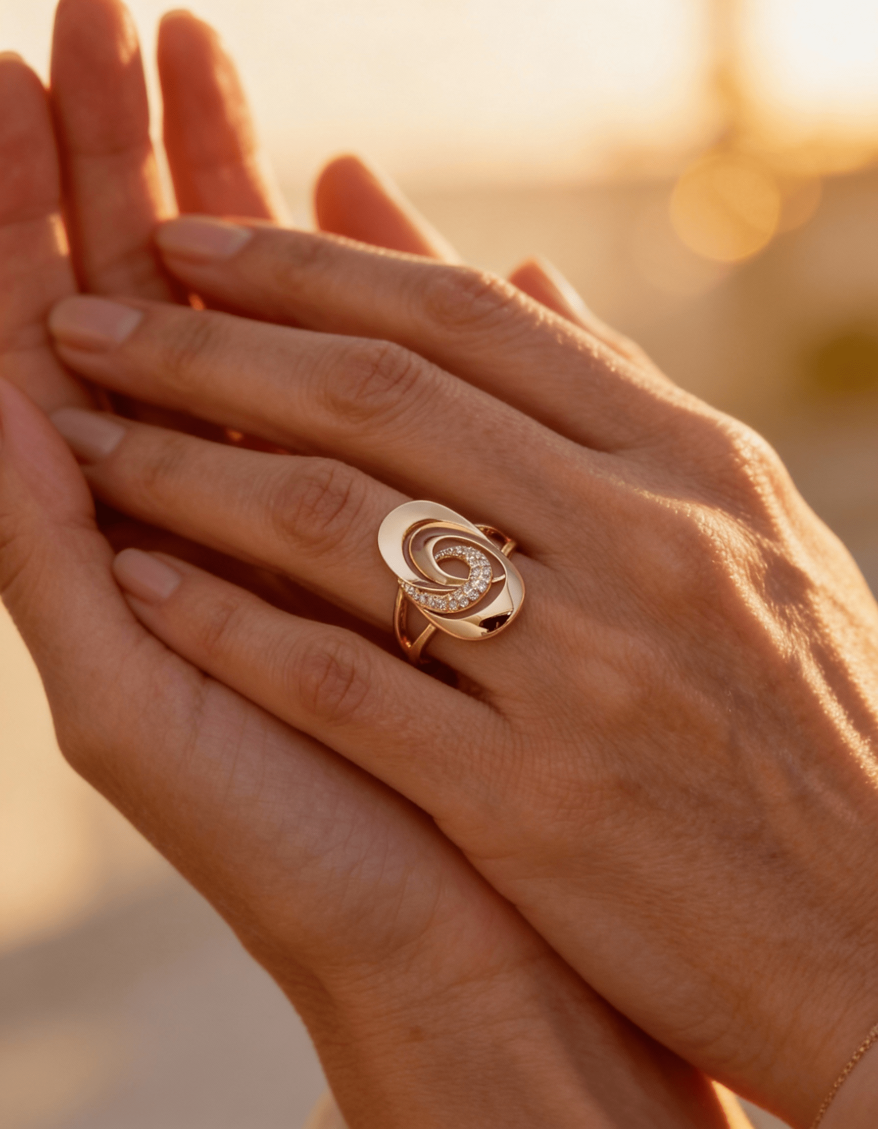 Elegant Gold Spiral Cubic Zirconia Ring