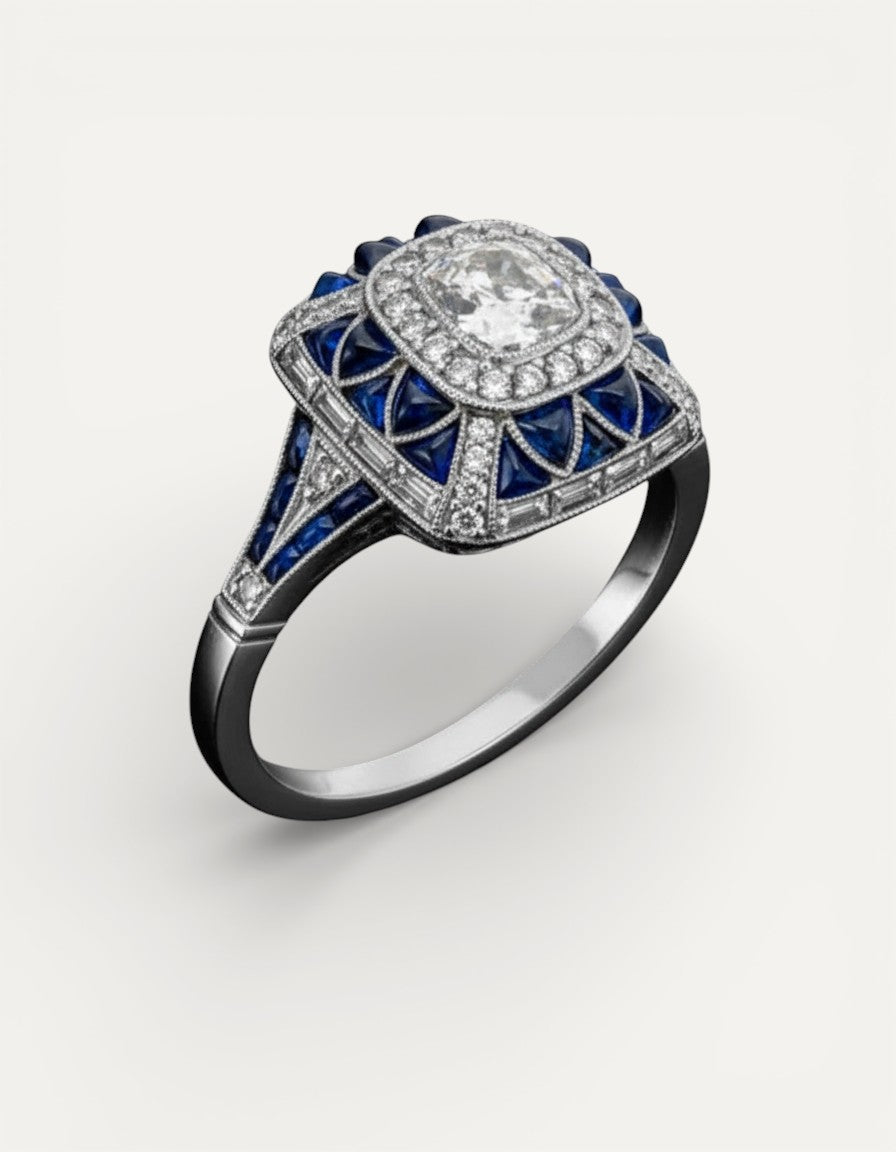 Sparkling Blue Square Ring