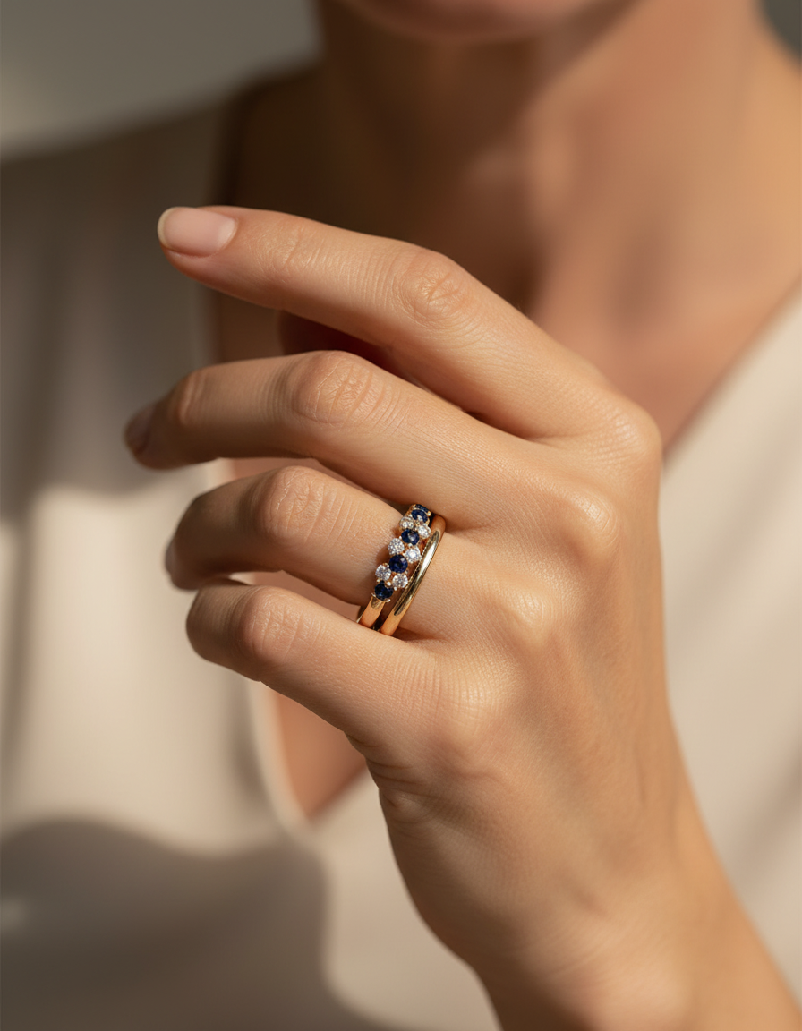 Elegant Vintage Blue Cubic Zirconia Ring Set