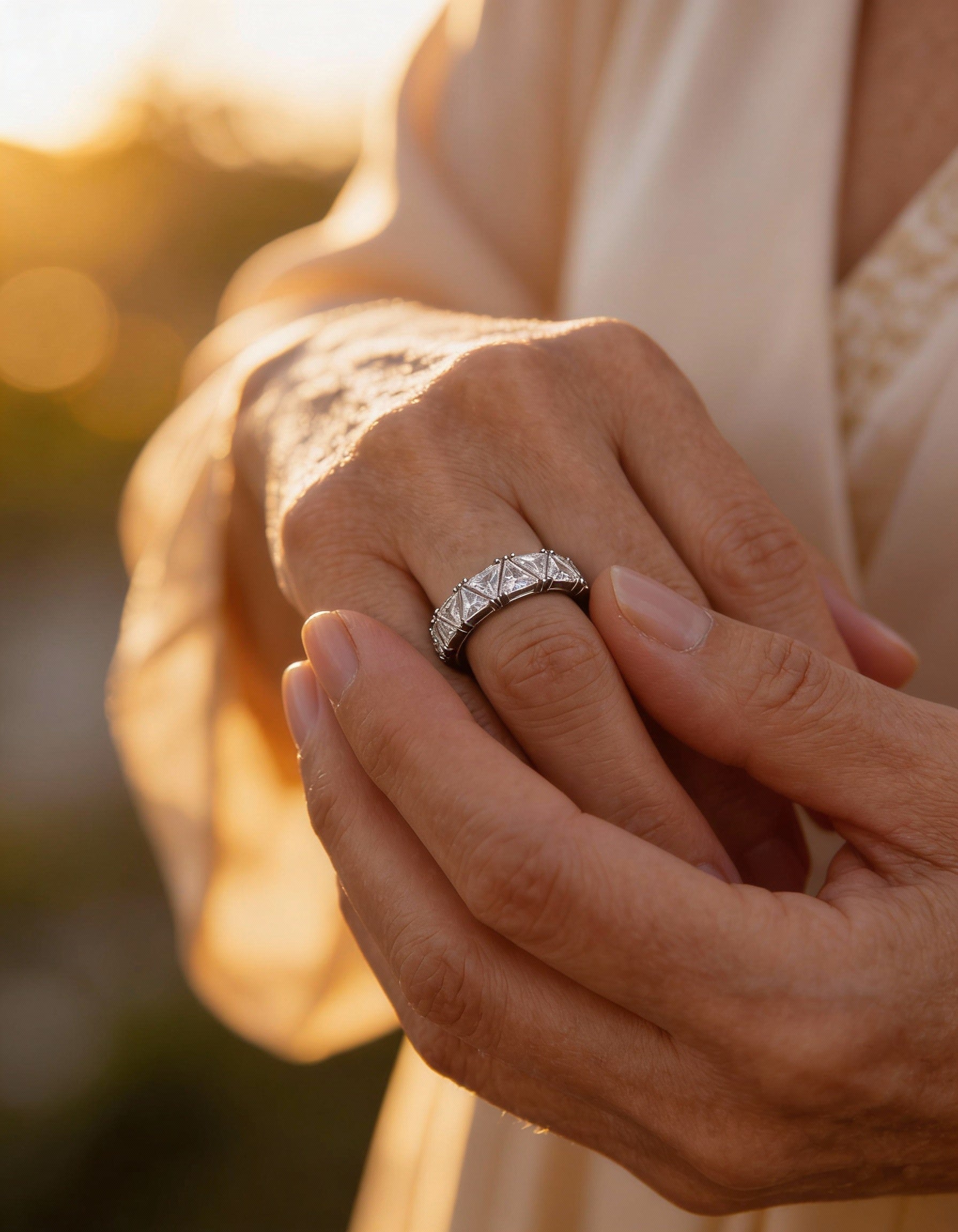 Vintage Silver Triangular Eternity Stone Ring