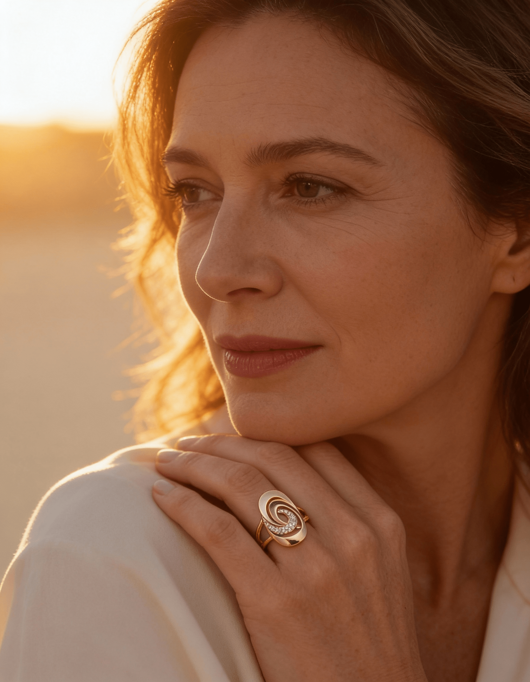 Elegant Gold Spiral Cubic Zirconia Ring