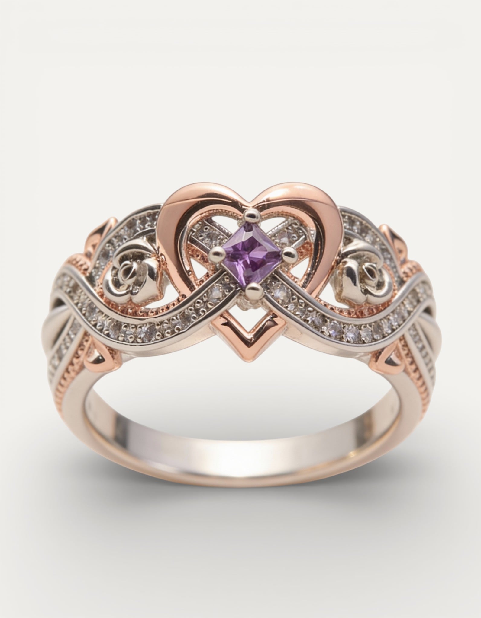 Elegant Sparkling Rose Gold Heart Ring