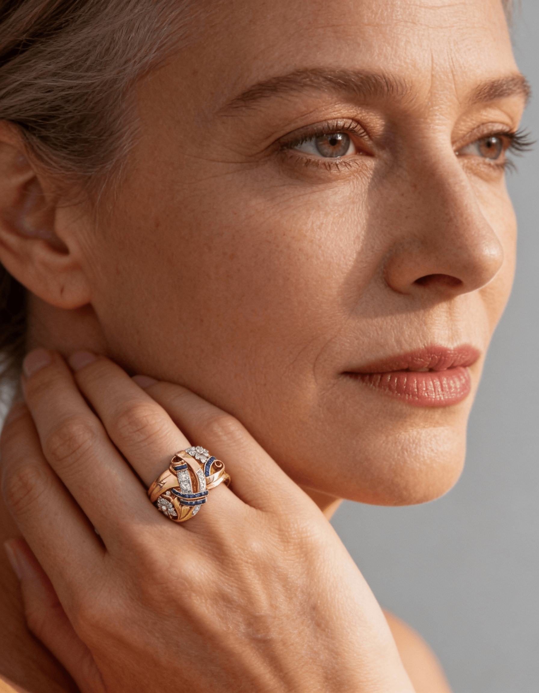 Vintage Gold Blue Cubic Zirconia Ring