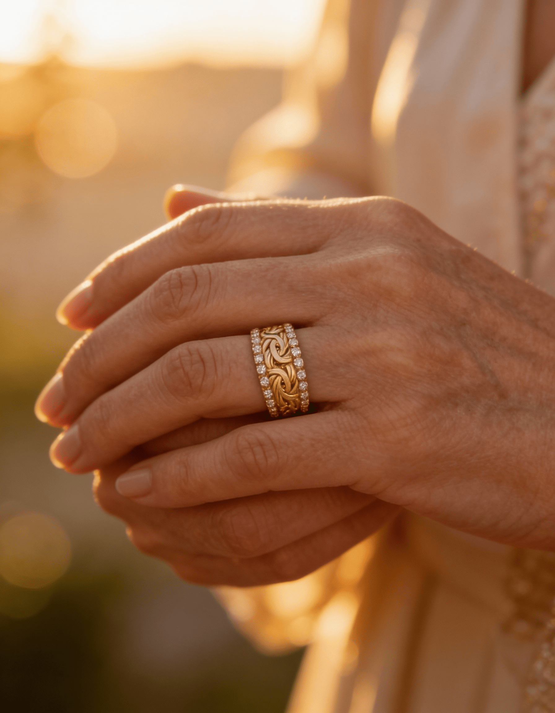 Gold Braided Crystal Band Ring