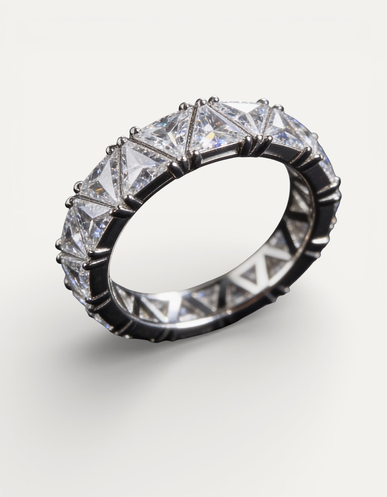 Vintage Silver Triangular Eternity Stone Ring