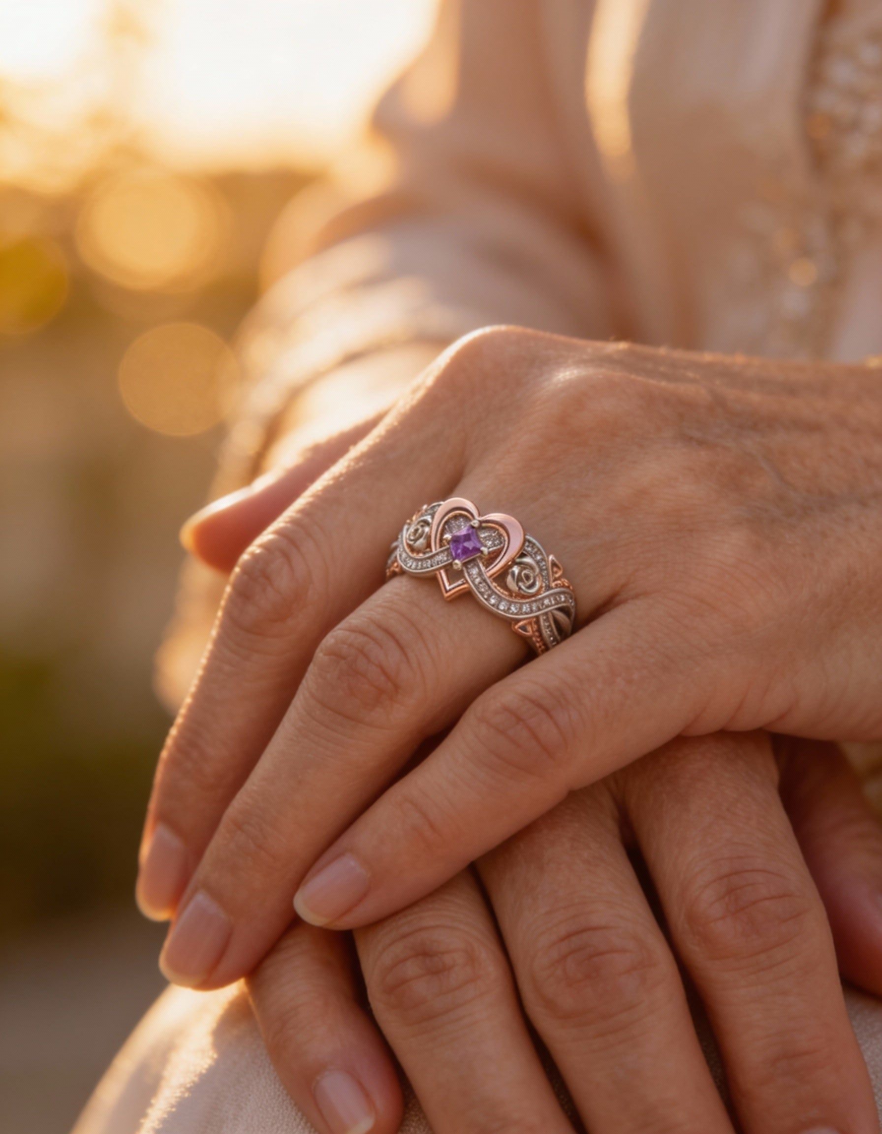 Elegant Sparkling Rose Gold Heart Ring