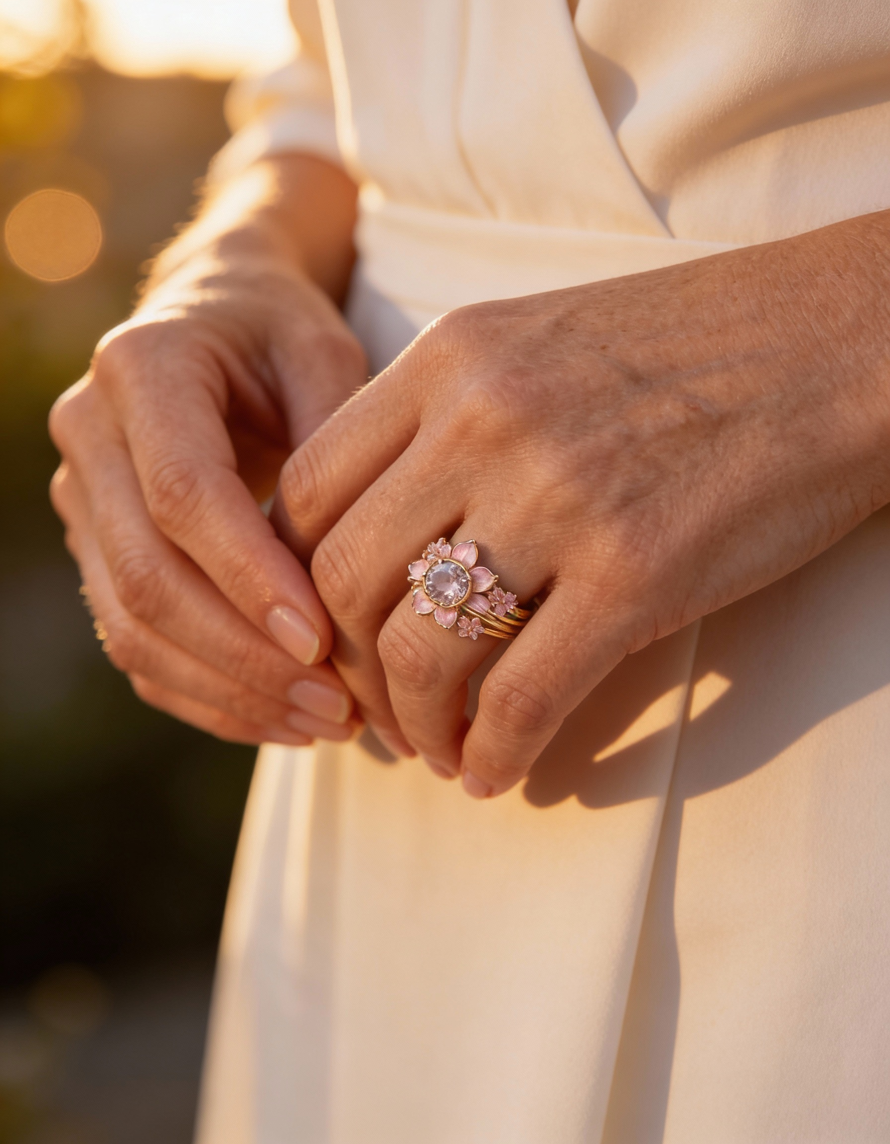 Exotic Pink Flower Crystal Ring