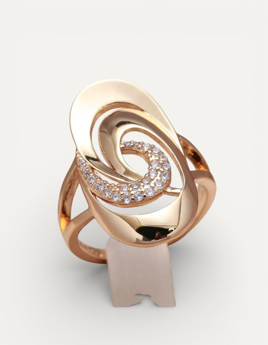 Elegant Gold Spiral Cubic Zirconia Ring