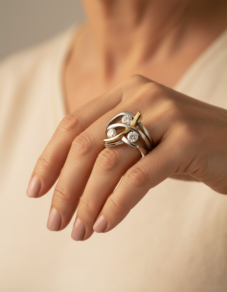 Vintage Gold and Silver Cubic Zirconia Ring