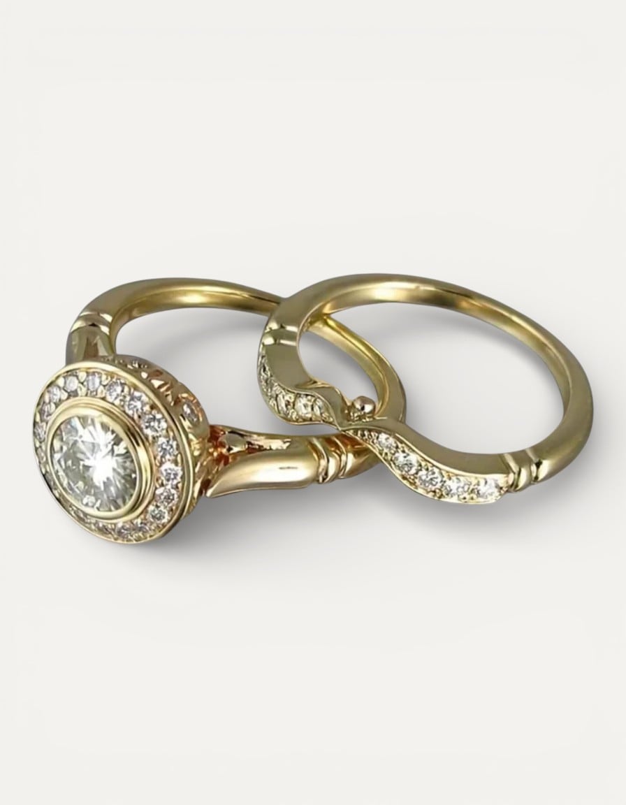 Vintage Gold Cubic Zirconia Ring Set