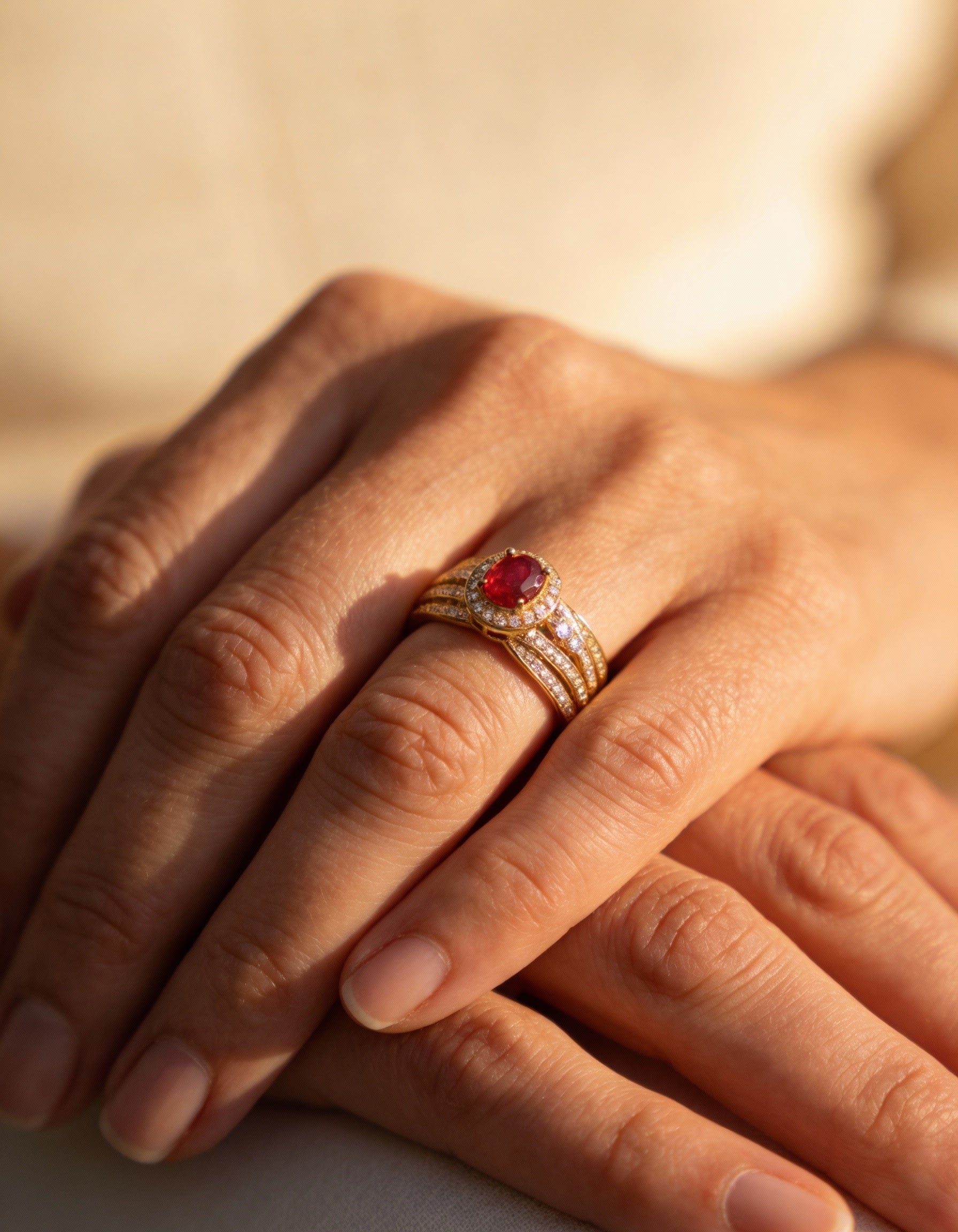 Layered Gold Red Sparkle Ring
