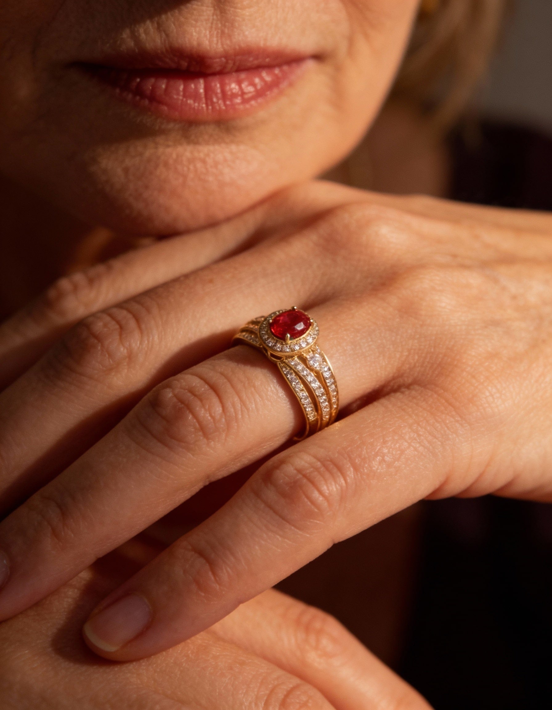 Layered Gold Red Sparkle Ring