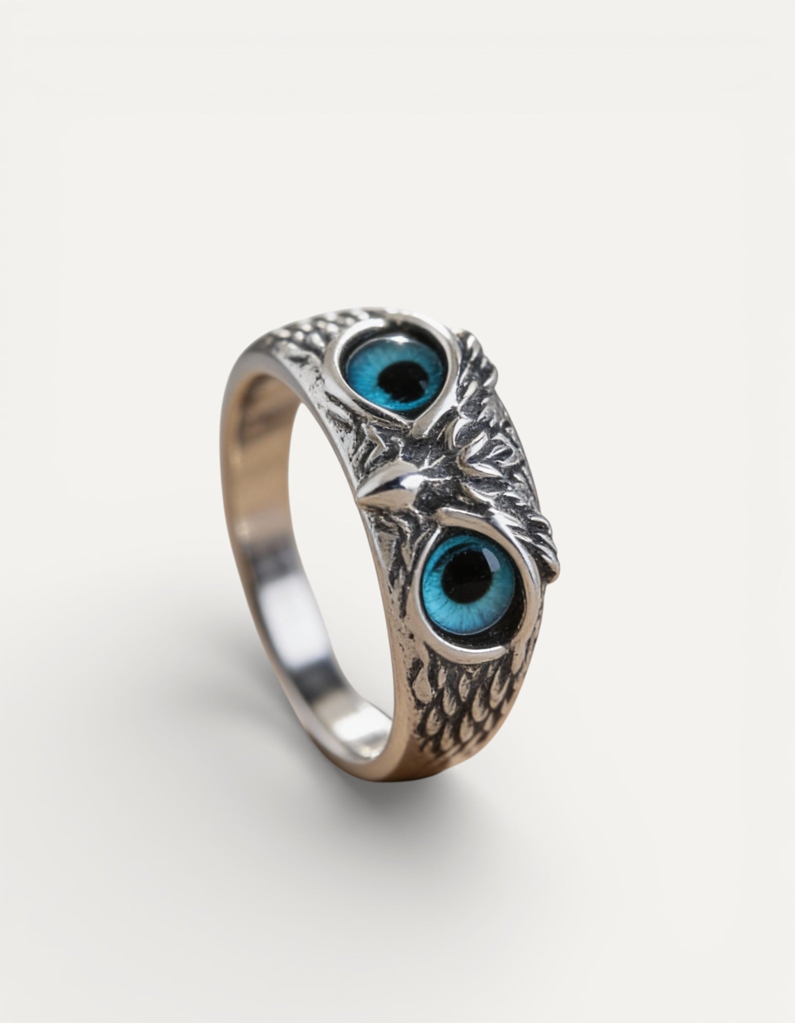 Adjustable Silver Lucky Owl Opal Ring