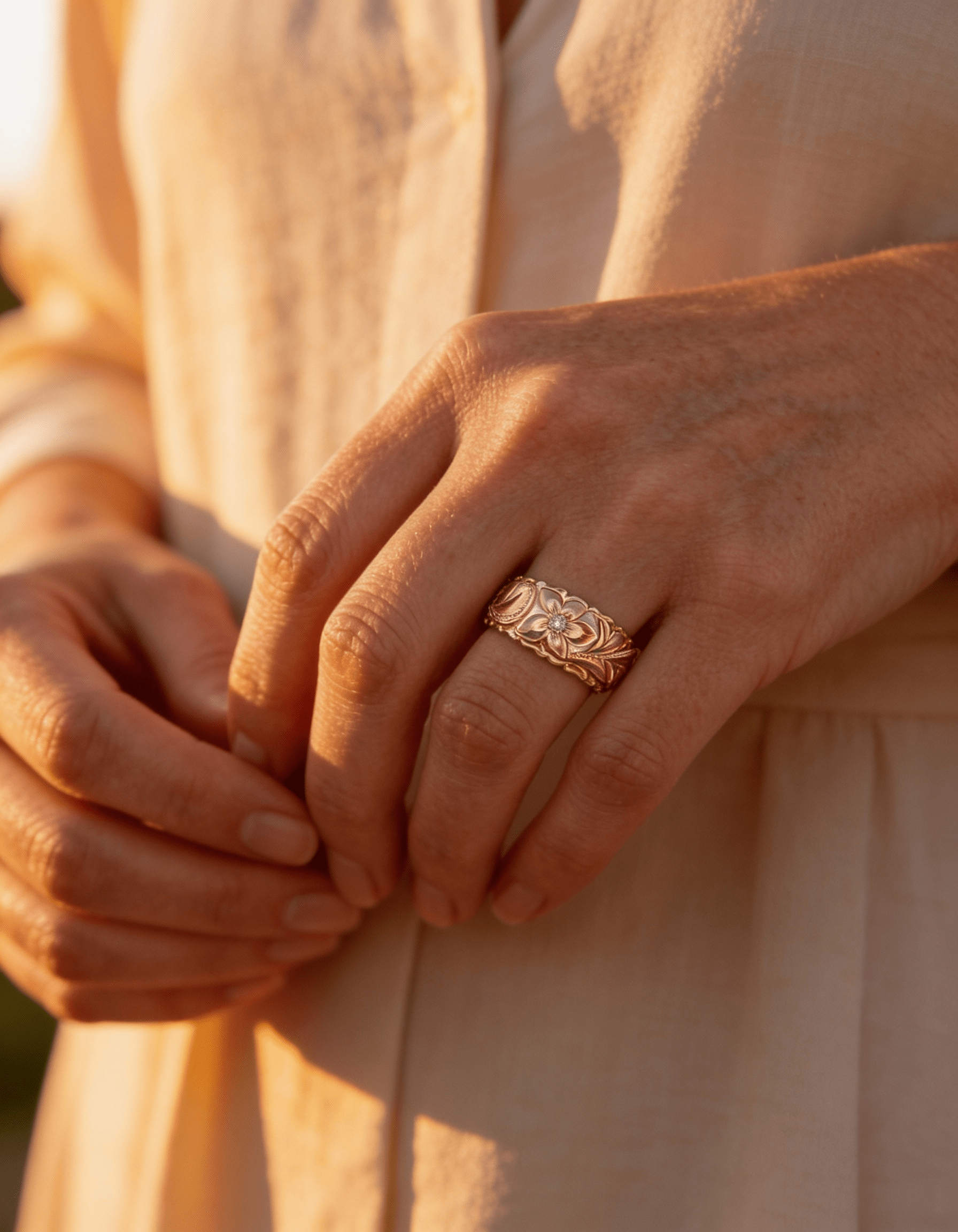 Two-Tone Carved Rose Ring