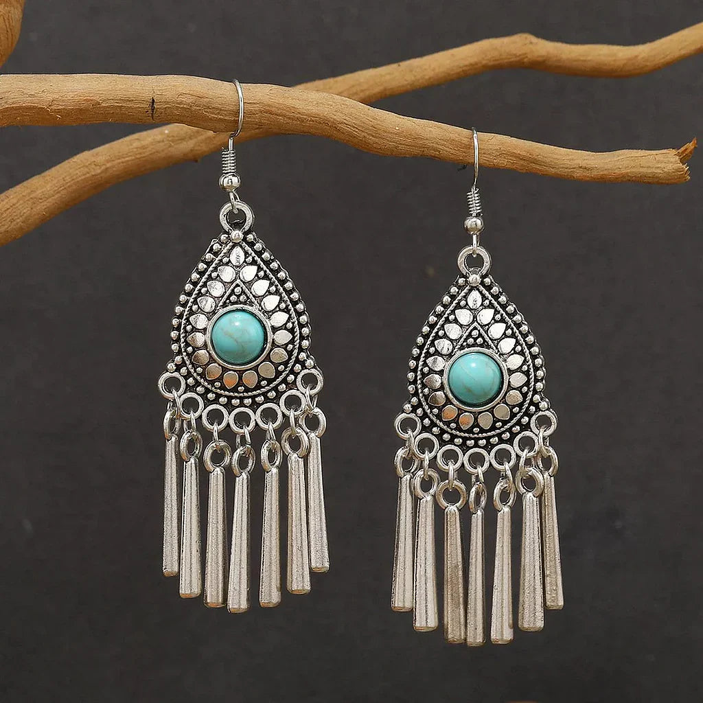 Vintage Silver Turquoise Stone Drop Earrings