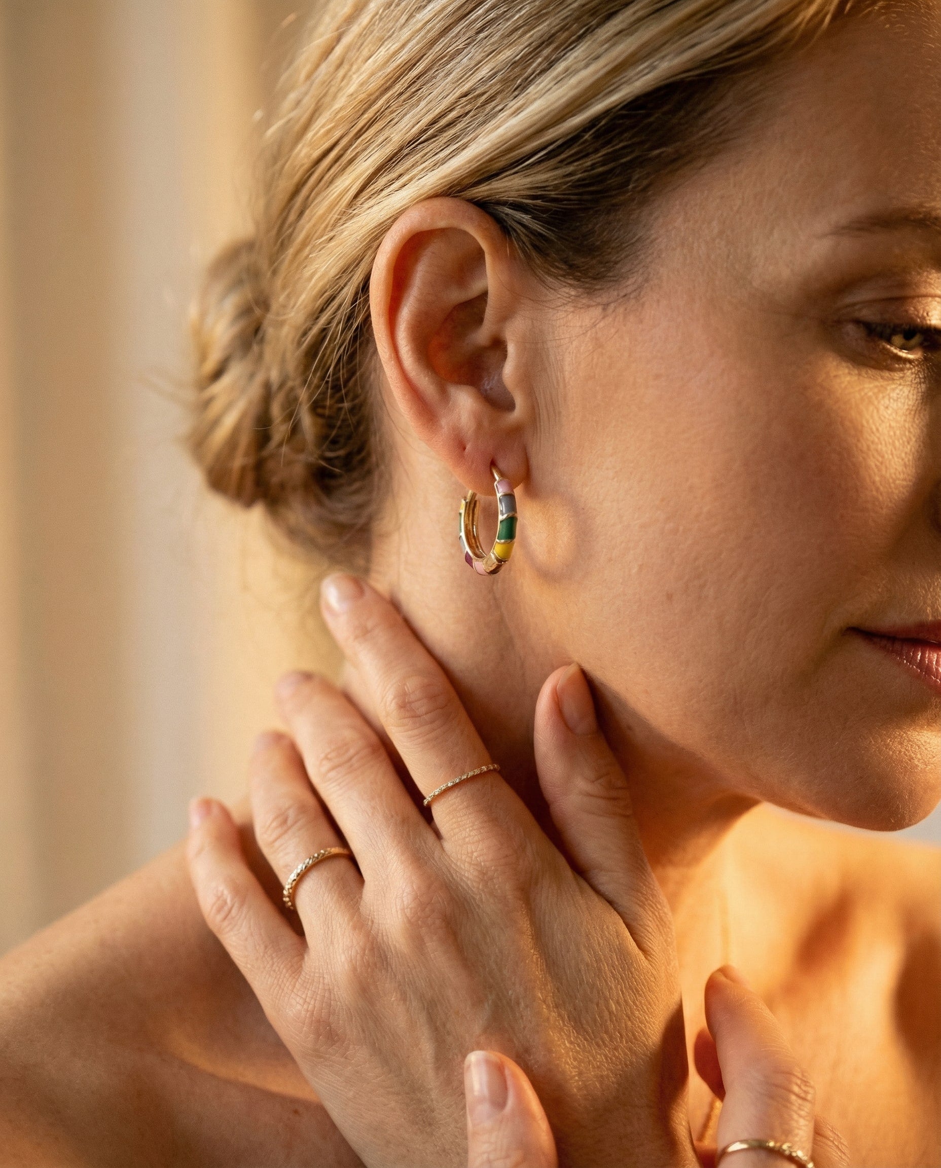 Elegant Gold Multicoloured Enamel Earrings