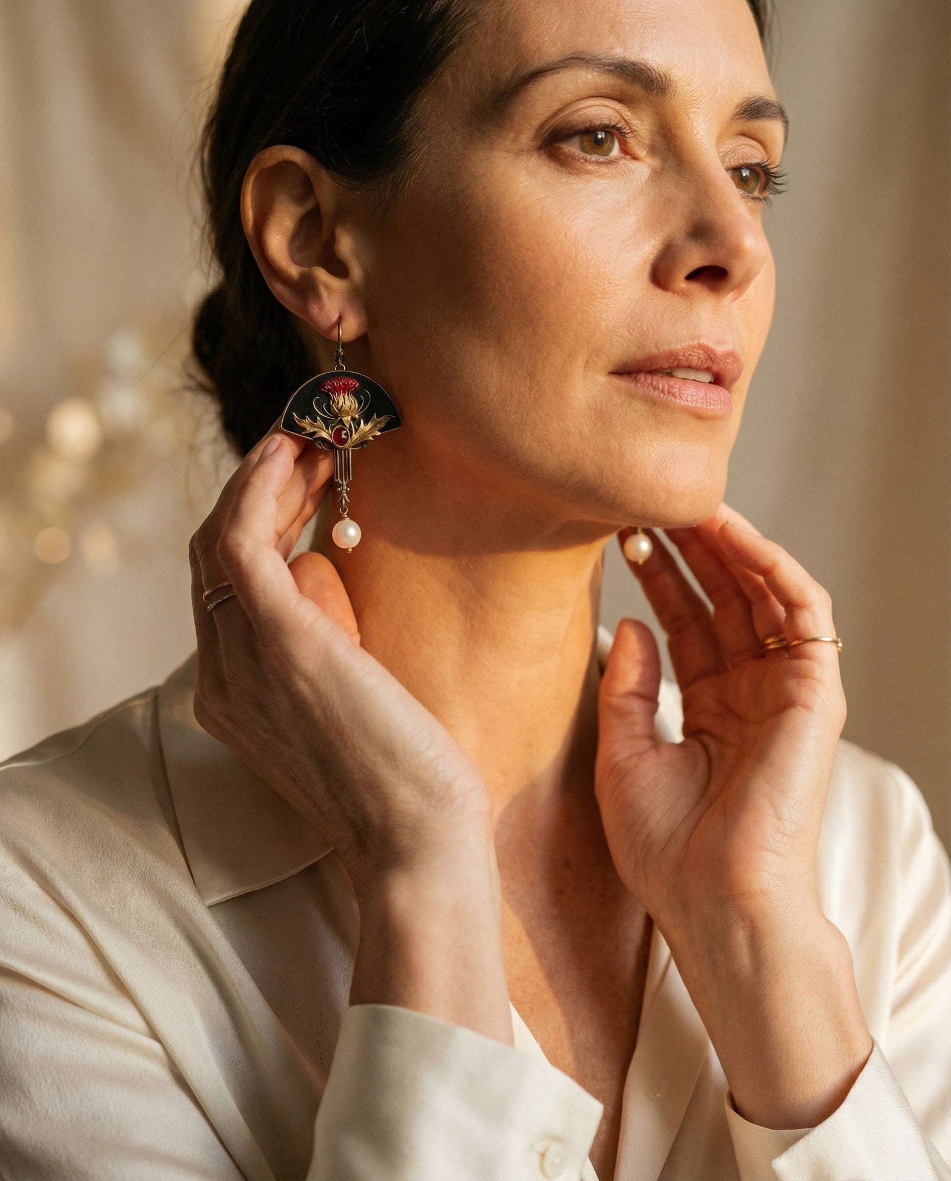 Boho Red Crystal and Pearl Earrings