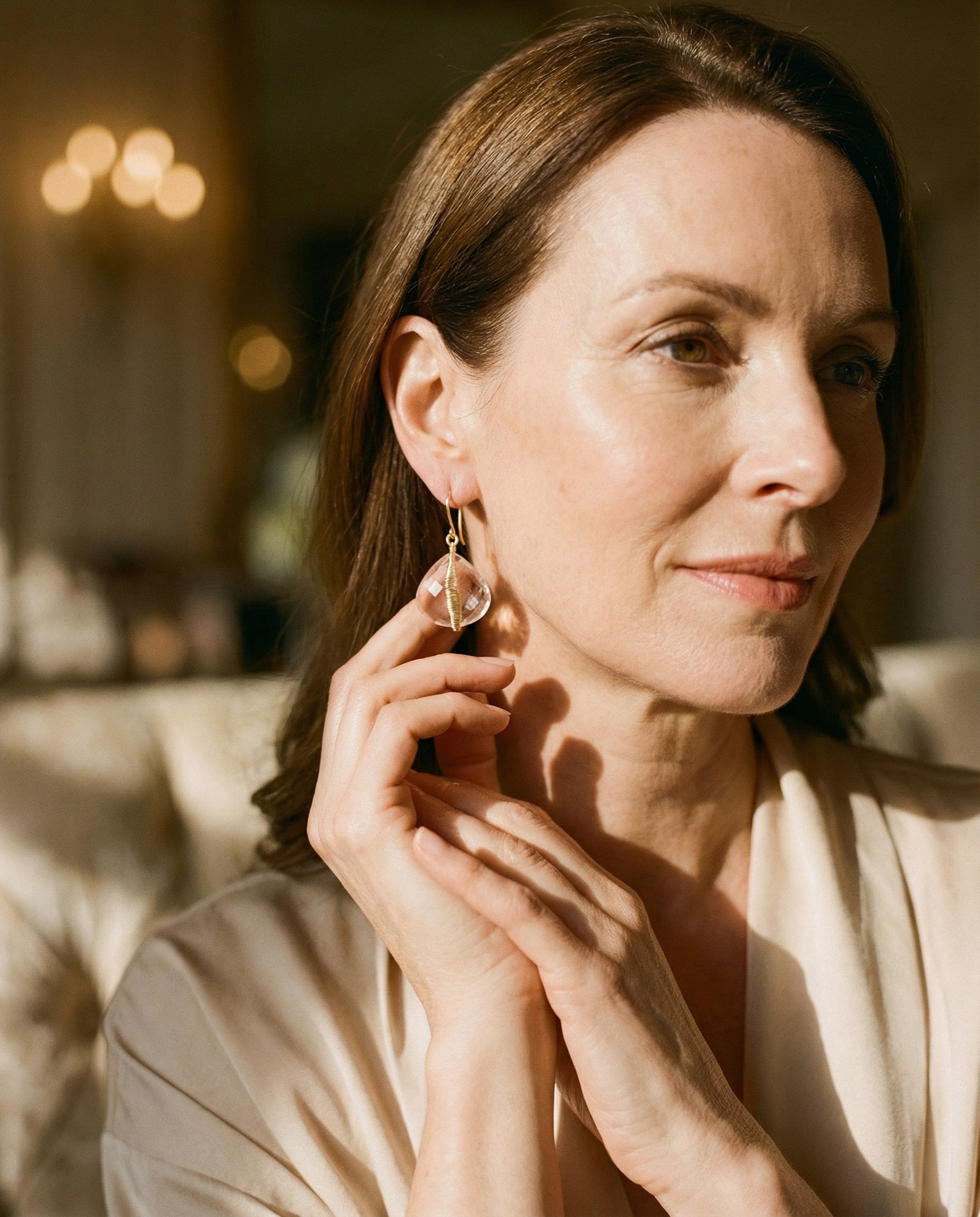 Handcrafted Gold White Crystal Earrings