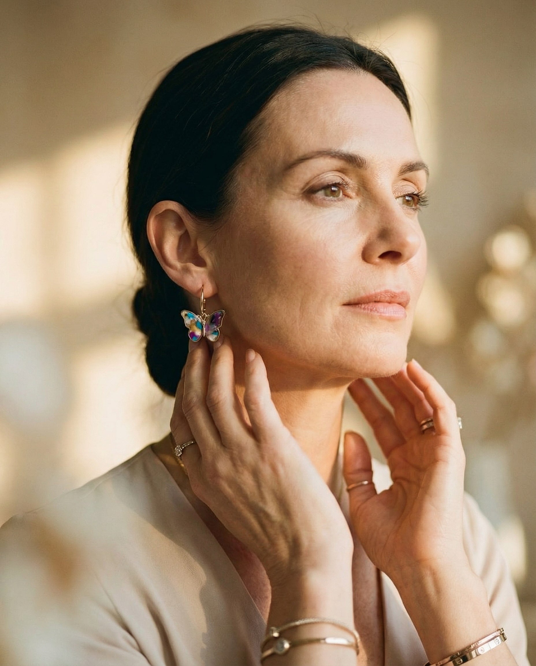 Hand-Painted Enamel Crystal Butterfly Earrings