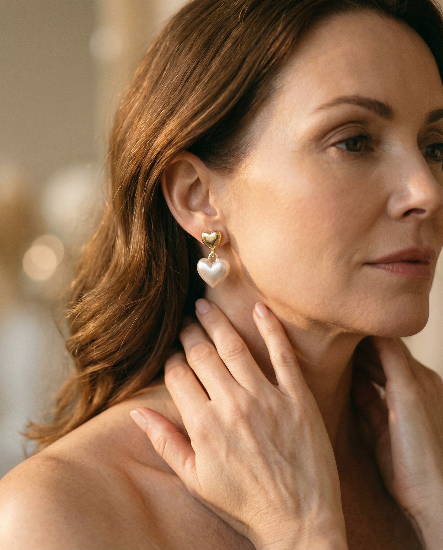 Elegant Gold Pearl Heart Earrings