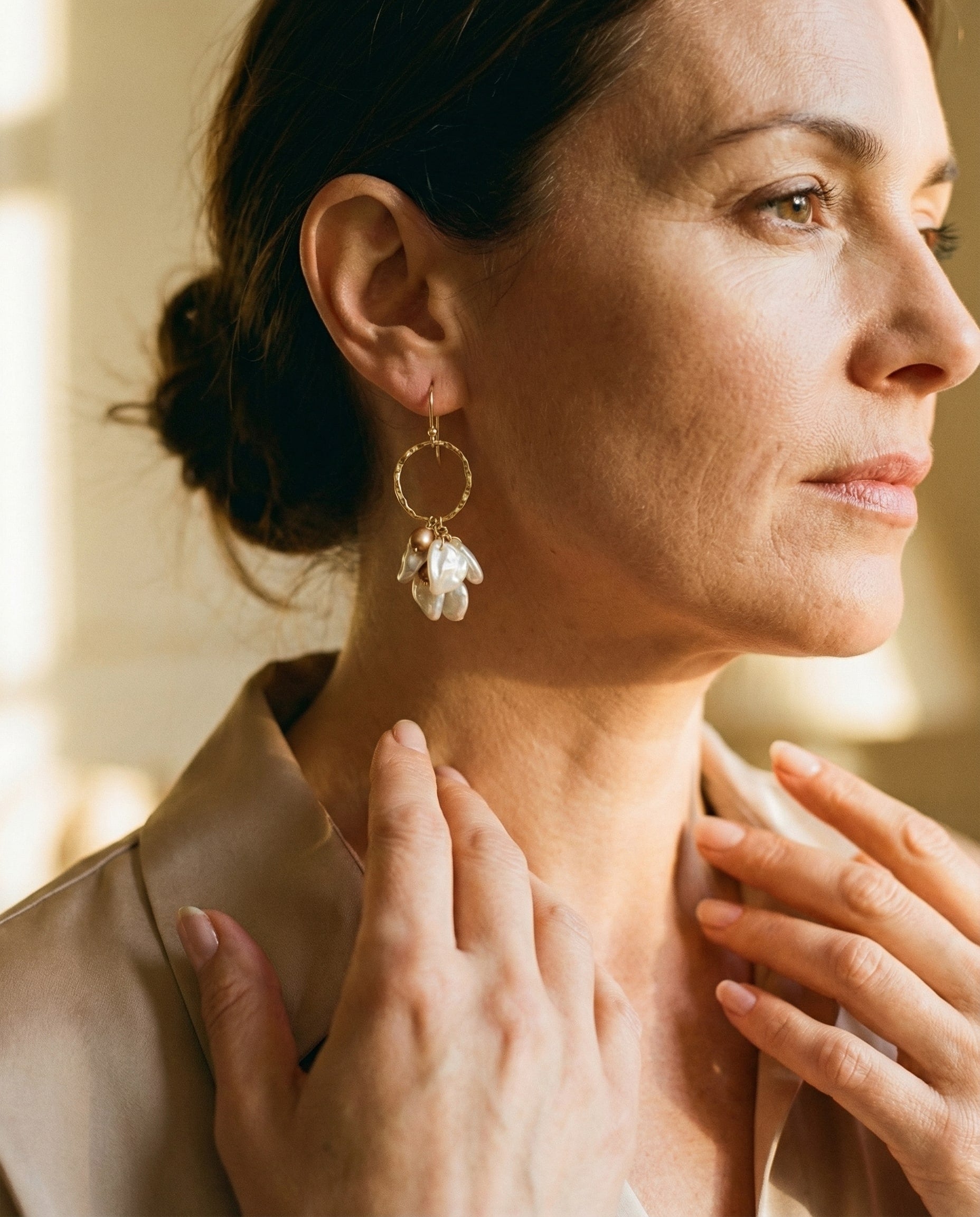 Vintage Gold Pearl and Flower Drop Earrings