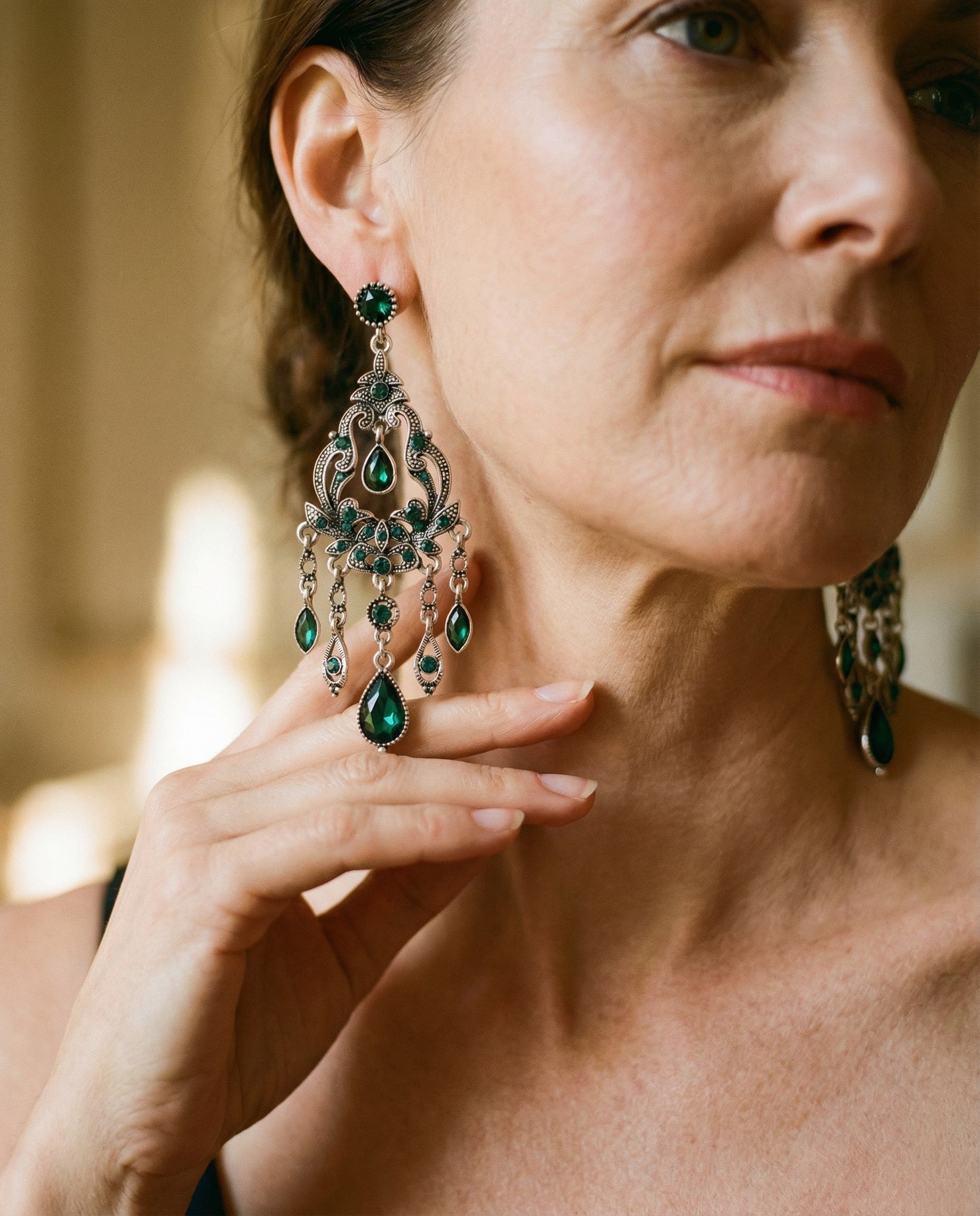 Blue Crystal and Pom-Pom Earrings