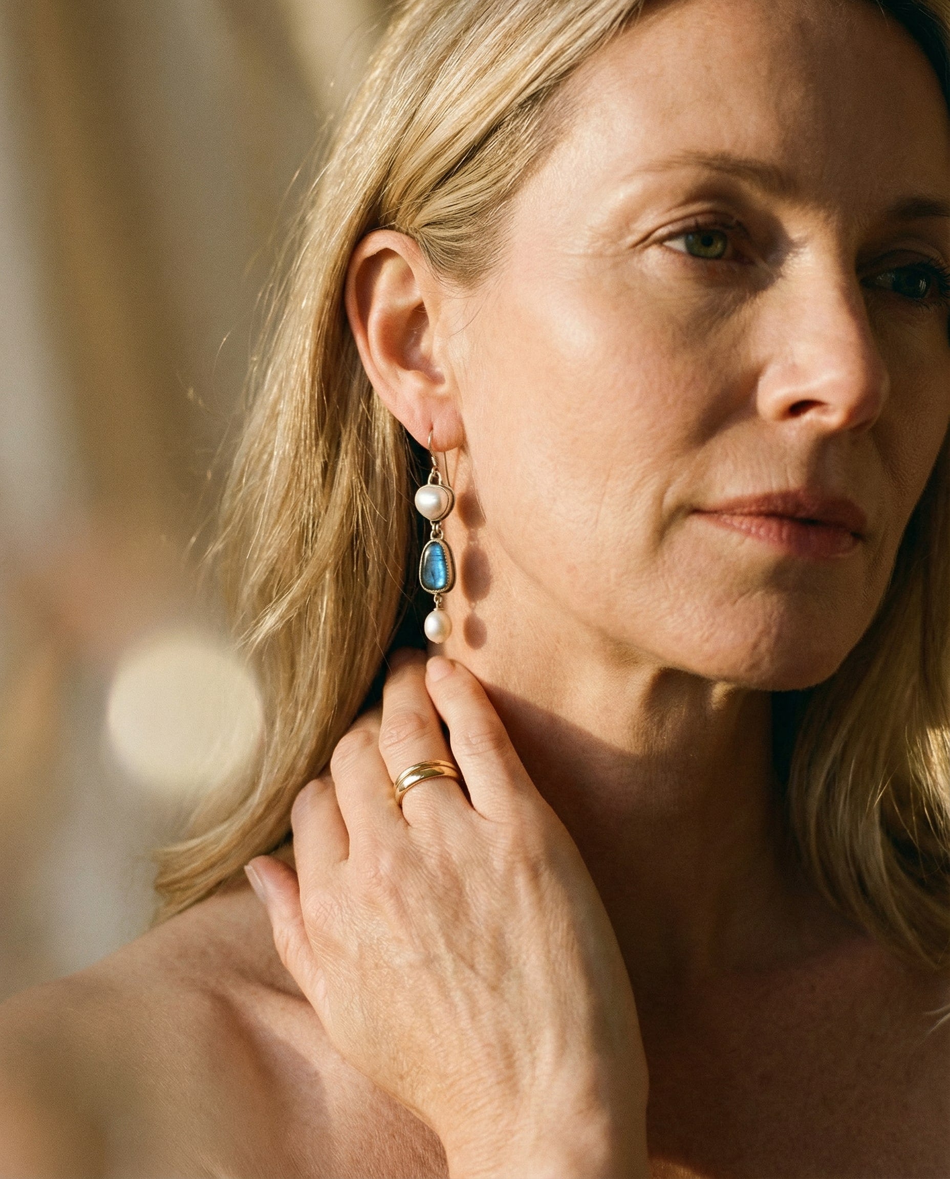 Vintage Silver Natural Stone and Pearl Earrings