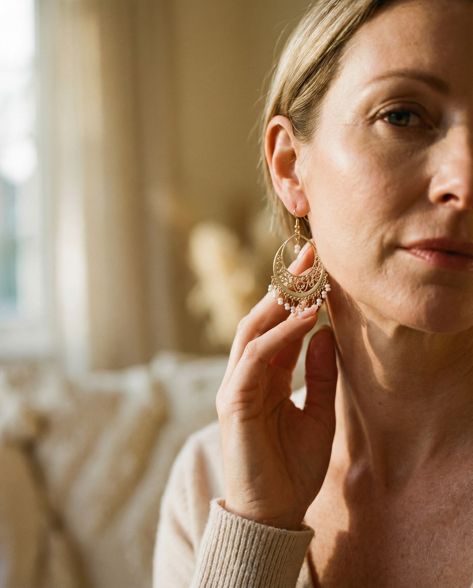 Timeless White Bead Mandala Earrings